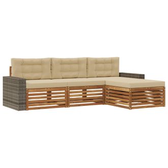 vidaXL Conjunto De Sof&aacute;s De Exterior 4 Pcs Natural Y Beige Poli&eacute;ster Vidaxl