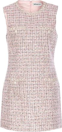 Self Portrait Mini Abito Senza Maniche In Bouclé Rosa-Donna