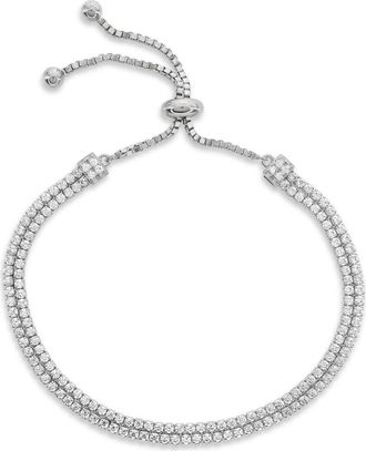 Suzy Levian Double Strand Pav&eacute; Bolo Slider Bracelet in White at Nordstrom Rack