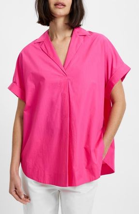 French Connection Cotton Poplin Popover Top in Electric Pink at Nordstrom, Size X-Small
