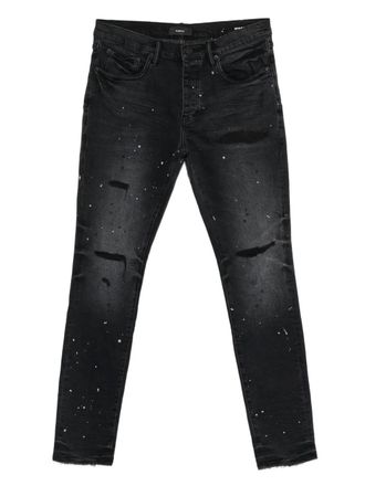 Purple distressed splatter denim - Black