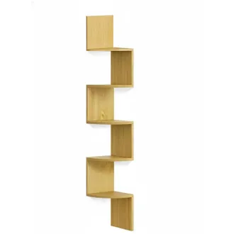 Relaxdays Relaxdays corner shelf, HxWxD:125 x 20 x 20 cm, 5-tier MDF, zigzag design, corner wall shelf, hanging bookcase, natural