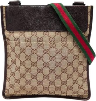 Gucci Pre-owned Canvas Crossbody Bag - Dames - Vintage Schoudertas - Beige - ONE Size - Leer - Vintage