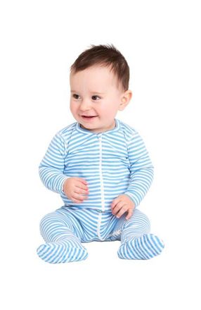 primary Baby Organic Zip Footie In Stripe in Cornflower Ivory Mini Stripe at Nordstrom, Size Newborn