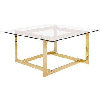 Beliani Beliani - Mesa De Centro Con Marco De Metal Dorado Y Tablero Cuadrado De Vidrio Crystal