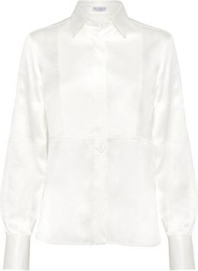 Brunello Cucinelli Satin shirt in White at Nordstrom, Size Xx-Small Eu