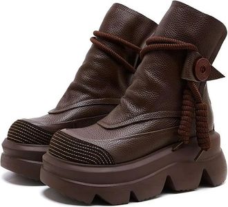 Generic QXDZSW Handmade Mid-Calf Boots Platform Women Short Boots Round Toe Height Increasing Thick Sole Ladies Shoes