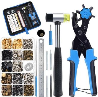 OEM Alicates Perforadores De Cuero, Alicates Para Ojales De 6 Tama&ntilde;os/perforador De Cintur&oacute;n, Herramienta Perforadora Con 240 Remaches, 100 Botones, Regla