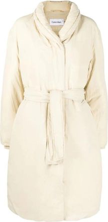 Calvin Klein Beige Dons Wrap Pufferjas - Dames - Parka Jassen - Beige - L - Nylon - Jassen