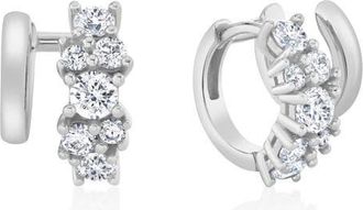 Crislu Pav&eacute; Cubic Zirconia Cluster Huggie Hoop Earrings in Pure Platinum /Clear Stone at Nordstrom