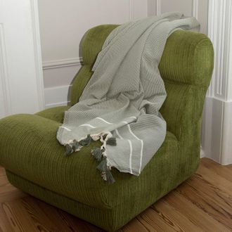 Febronie Manta plaid algod&oacute;n verde aceituna 160x250