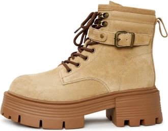 Cesare Gaspari Platform Enkellaarsjes - Dames - Veterlaarzen - Beige - 38 EU - Wol - Schoenen