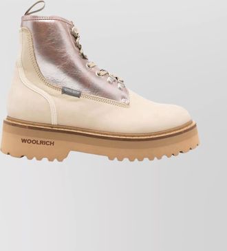 Woolrich chunky sole metallic finish pull tab boots