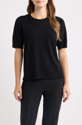 Anne Klein Puff Sleeve Crewneck Sweater in Anne Black at Nordstrom, Size X-Large