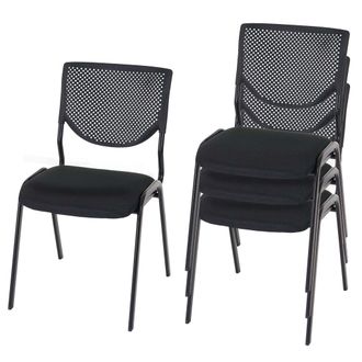 Hhg Juego De 4 Sillas De Visita T401, Silla De Conferencia Apilable, Tela/textil, Asiento Negro, Pies Negros