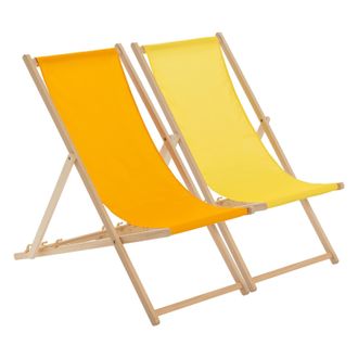 Harbour Housewares Folding Wooden Deck Chairs Orange/Yellow Pack of 2