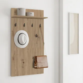Dmora Appendiabiti Gonars, Set Fissaggio A Muro Incluso, 6 Ganci, Installazione A Muro, 115h Cm Marrone Rovere Nodi