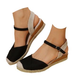Generic Closed Toe Platform Wedge Sandals For Women 2026 Orthopedic Espadrilles Wedges With Elastic Ankle Strap Retro Comfort Platform Wedges Sandal Summer An