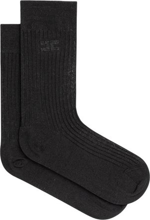 Elisabetta Franchi Ribbed Cotton Socks with Logo - Dames - Sokken - Zwart - M - Katoen - Ondergoed