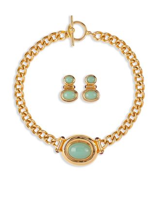 Susan Caplan Vintage 1990s Elizabeth Taylor cabochon-embellished necklace and earrings set - Gold