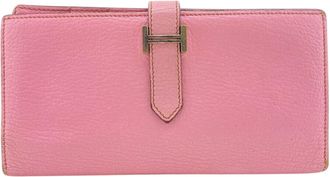 Herm&egrave;s Pink Chevre Myzore Leather Long Wallet (Bi-Fold) (Pre-Owned)