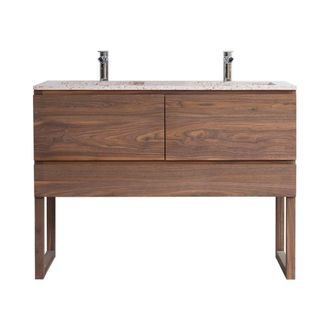 Tikamoon Mueble de ba&ntilde;o de nogal macizo y terrazo pr&eacute;mium de 120 cm