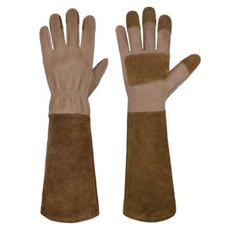 OEM Guantes De Jardiner&iacute;a Para Hombre Y Mujer, Guantes Largos Resistentes A Las Espinas, De Piel De Cerdo, Transpirables Y Duraderos (talla S, Marr&oacute;n)