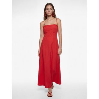 Koton Cotton Slim Fit Ruffle Detail Strapy Midi Dress in Red at Nordstrom, Size 10
