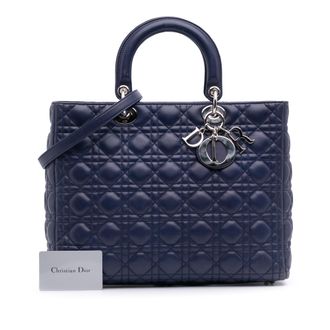 Dior Navy Large Lambskin Cannage Lady Dior