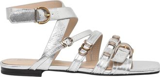 Pinko Marli Platte Sandalen - Dames - Sandalen - Grijs - 36 EU - Leer - Schoenen