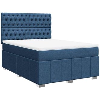 vidaXL Cama Box Spring Con Colch&oacute;n Tela Azul 140x190 Cm Vidaxl