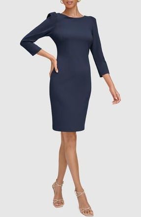 Calvin Klein Three-Quarter Sleeve Scuba Crepe Sheath Dress in Indigo at Nordstrom Rack, Size 10
