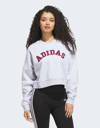 adidas felpa con grafica logo in ciniglia grigio chiaro m&eacute;lange