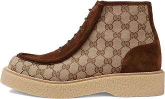 Gucci GG Canvas Suede Lace-up ankle boot Brown 762197-FACJX-9742