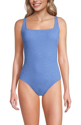 Lands End Womens Boucle Square Neck Scoop Back One Piece Swimsuit in Lake Blue at Nordstrom, Size 10