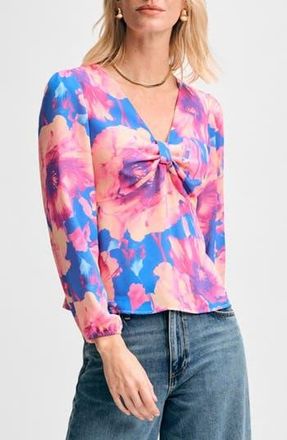 Isaac Mizrahi New York Knot Front Print Top in French Blue Floral at Nordstrom Rack, Size Xx-Large