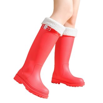 Generic Women Ankle Boots 2026 Rubber Wide Calf Rain PVC Boot Mid Height Shoes for Outdoor Gardening Work Walking (Red, 5)