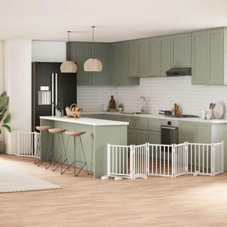 vidaXL Puerta Para Perros Plegable 9 Paneles Madera &Aacute;lamo Blanca 450cm Vidaxl