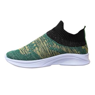 Generic Womens Fashion Floral Print Breathable Mesh Slip On Walking Shoes Lightweight Athletic Casual Sneakers for Comfort Platform Trainers Green Women UK Wo