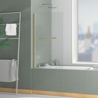 Aurlane Aurlane - Mampara De Ba&ntilde;o Rebatible Con Toallero 70x120 Cm - Perfile Oro Cepillado
