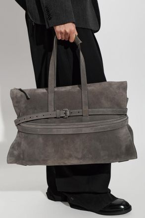 Moschino Suede Bag With Logo, Mens, Grey