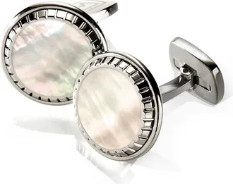 M Clip Stainless Steel Cuff Links in Stainless Steel/White Pearl at Nordstrom