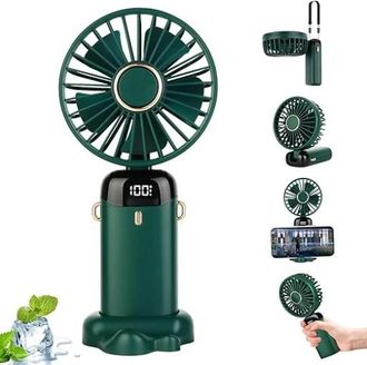 OEM Mini Ventilador De Mano Con Pantalla Lcd Digital, Color Verde