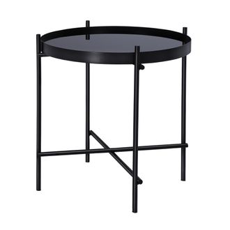 WOMO-DESIGN Womo-design - Mesa De Centro &Oslash;43x45 Cm Negro Con Tapa De Cristal Insertada Y Marco De Metal Tablero Redondo Decorativa Mesita Auxiliar Elegante Robust