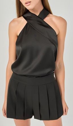 endless rose Satin Halter Top in Black at Nordstrom, Size X-Small