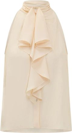 Alberta Ferretti Halskraag Mouwloze Top met Drap - Dames - Blouses - Beige - S - Overhemden