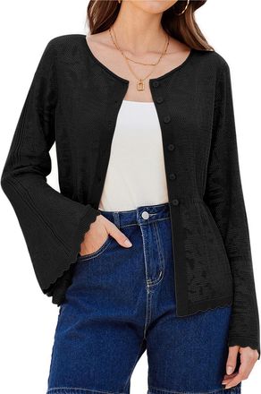 Grace Karin Womens Casual Long Sleeve Cardigan Basic Solid Colour Round Neck Knitwear Black S