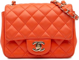 Chanel Pre-owned Womens Mini Flap Bag Classic Chain Strap - Orange Leather - One Size