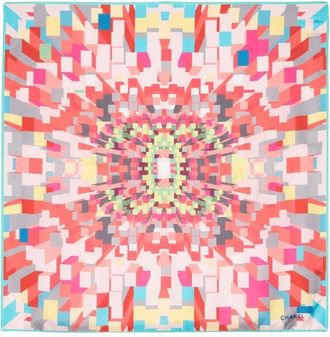 Chanel 1990s pixel print silk scarf - women - Silk - One Size - Pink