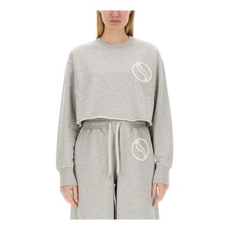 Stella McCartney Stella McCartney, Sweatshirts, female, Gray, Size: M Logo Patch Cropped Sweatshirt